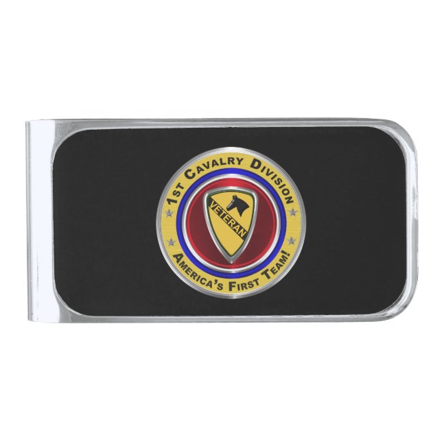 1st Cavalry Division “First Team” Veteran Silver Finish Money Clip (Front)