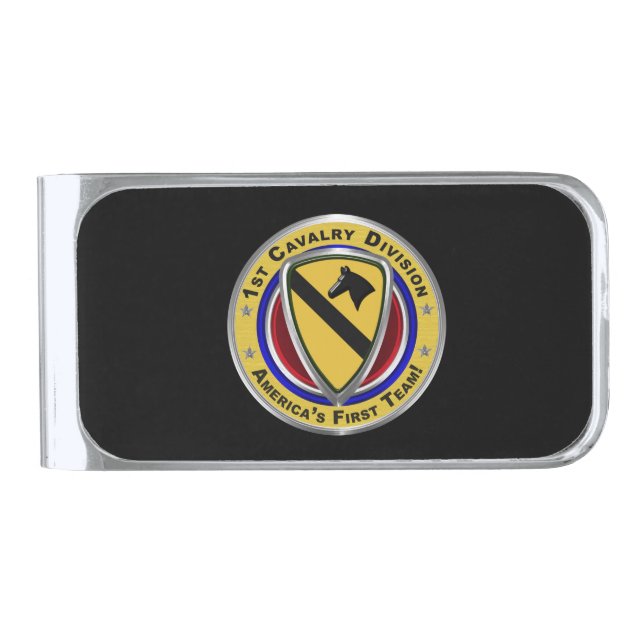 1st Cavalry Division “First Team” Veteran  Silver Finish Money Clip (Front)