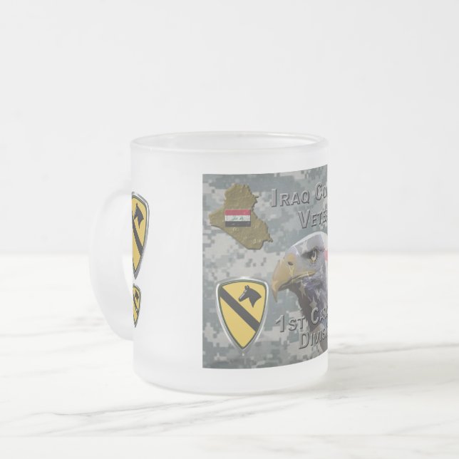 1st Cavalry Division – Iraq Veteran Frosted Glass Coffee Mug (Front Left)