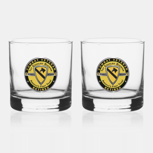 1st Cavalry Division Retired Whiskey Glass (Front)