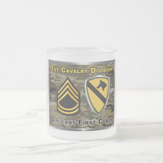 1st Cavalry Division Sergeant First Class Frosted Glass Coffee Mug (Center)