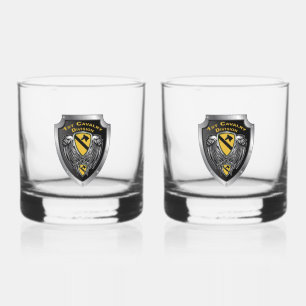 1st Cavalry Division Shield Whiskey Glass