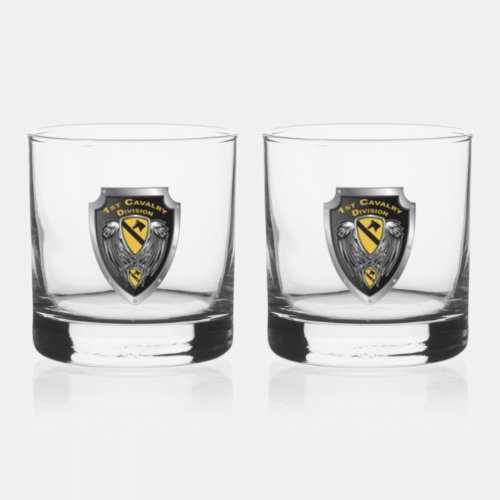 1st Cavalry Division Shield Whiskey Glass