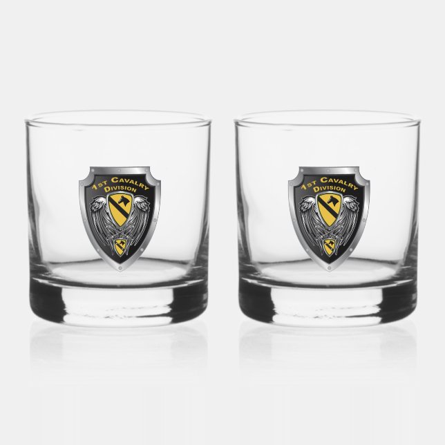 1st Cavalry Division Shield Whiskey Glass (Front)