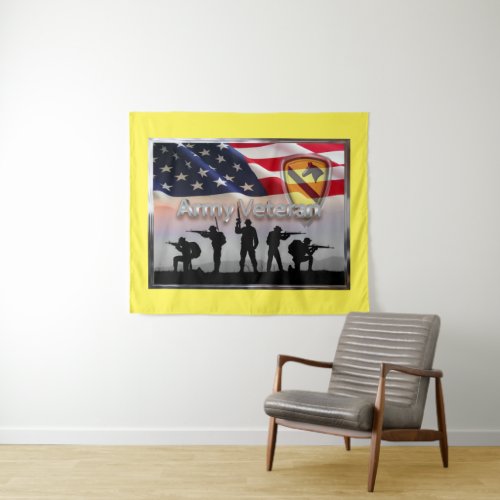 1st Cavalry Division Soldiers with American Flag Tapestry