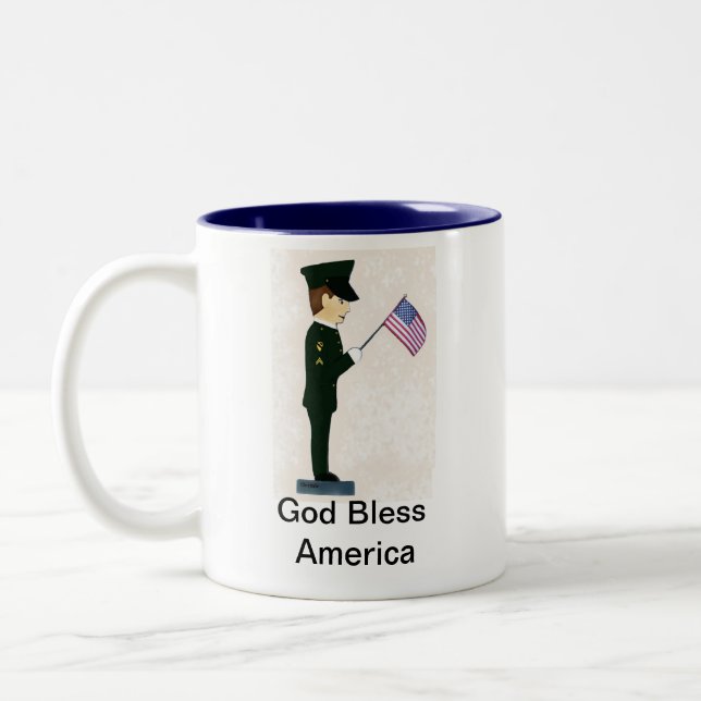 1st Cavalry Soldier-God Bless America Two-Tone Coffee Mug (Left)