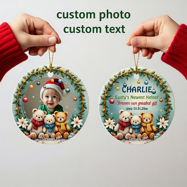 1st Christmas 2 sided, Bear Hugs & Baubles Ceramic Ornament (1st Christmas 2 sided, Bear Hugs & Baubles Ceramic Ornament)
