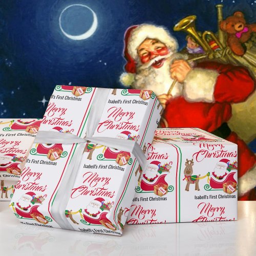  1st Christmas Add Childs Name Santa Claus Wrapping Paper