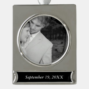 1st Christmas Anniversary Wedding Sweetheart Photo Silver Plated Banner Ornament