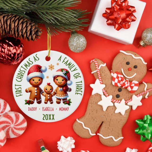 1st Christmas as a Family of 3 Gingerbread Family Ceramic Ornament (Creator Uploaded)