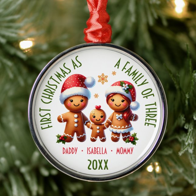 1st Christmas as a Family of 3 Gingerbread Family Metal Ornament (Creator Uploaded)