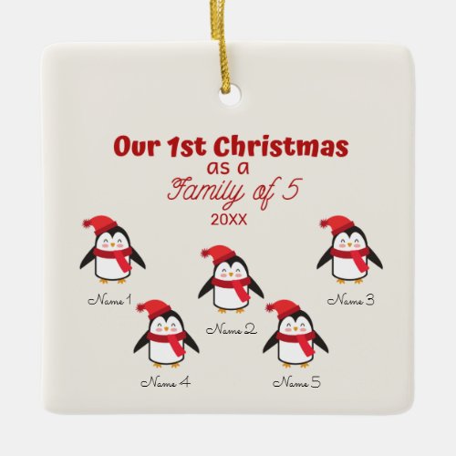 1st Christmas as a Family of 5 Penguins Ornament
