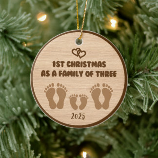 1st Christmas as a Family of three Ceramic Ornament