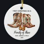 1st Christmas as a Family of Three Cowboy Keepsake Ceramic Ornament<br><div class="desc">1st Christmas as a Family of Three Cowboy Keepsake Ornament
Personalized with your own name,  event,  and year!</div>