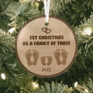 1st Christmas as a Family of three Glass Ornament