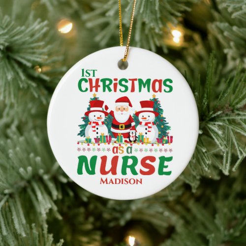 1st Christmas as a Nurse Custom Ceramic Ornament