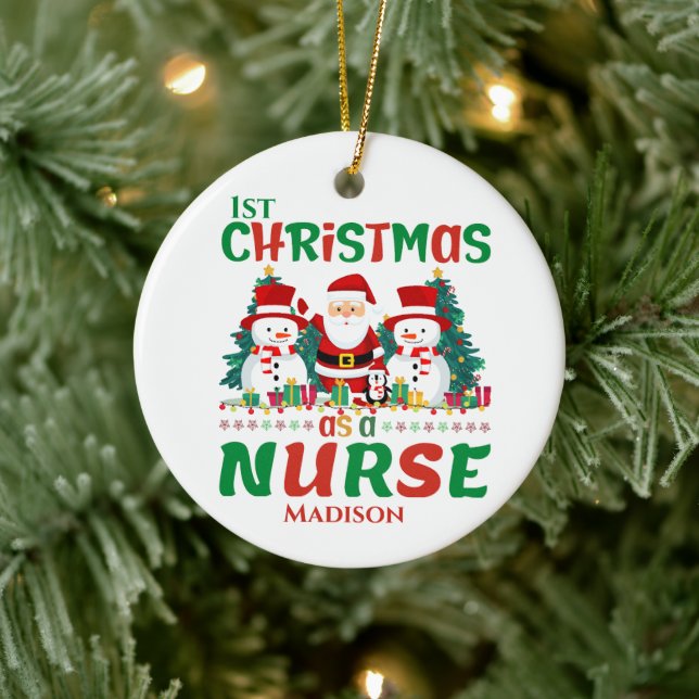 1st Christmas as a Nurse Custom Ceramic Ornament (Tree)