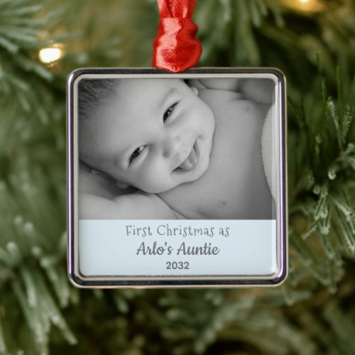 1st Christmas as Auntie from Nephew Name Photo Metal Ornament