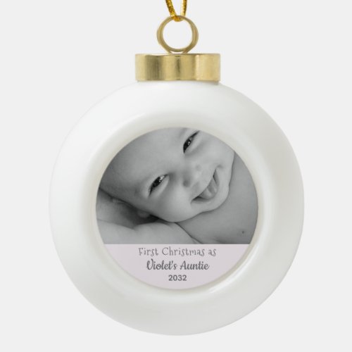 1st Christmas as Auntie from Niece Name Year Photo Ceramic Ball Christmas Ornament