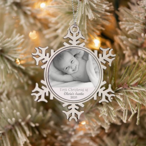1st Christmas as Auntie from Niece Snowflake Pewter Christmas Ornament