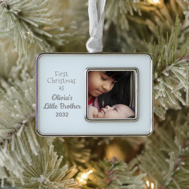1st Christmas as Big Sister Little Brother Photo Ornament (Tree)