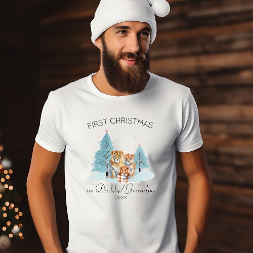1st Christmas as Daddy Grandpa Watercolor Lion  T_Shirt