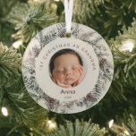 1st Christmas As Grandma Baby Photo Foliage Glass Ornament<br><div class="desc">1st Christmas as Grandma Ornament Holiday Foliage.  Gift for parents or grandparents.  Customize.  Glass.</div>