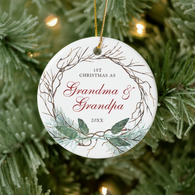 1st Christmas as Grandma & Grandpa Personalized Ceramic Ornament (Tree)