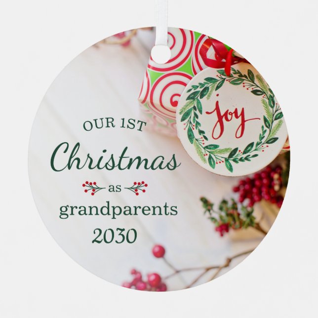 1st Christmas As Grandparents Photo Metal Ornament (Front)
