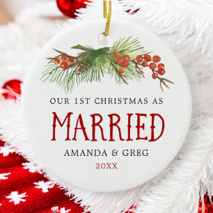1st Christmas As Married Newlyweds Photo Ceramic Ornament
