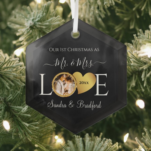 1st Christmas as Mr Mrs Newlyweds  Holiday  Glass Ornament (Insitu)