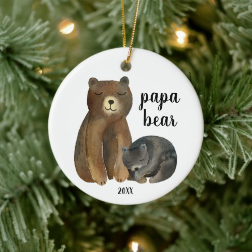 1st Christmas As Papa Bear Personalized Watercolor Ceramic Ornament