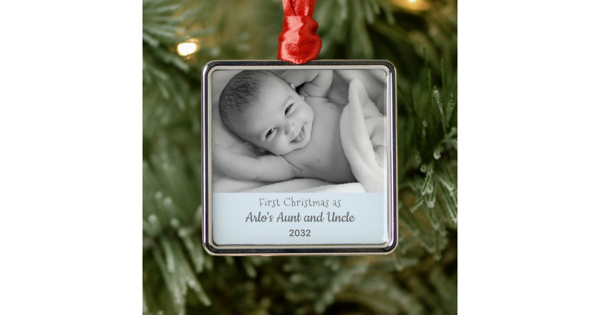 1st Christmas Aunt Uncle from Nephew Square Photo Metal Ornament | Zazzle