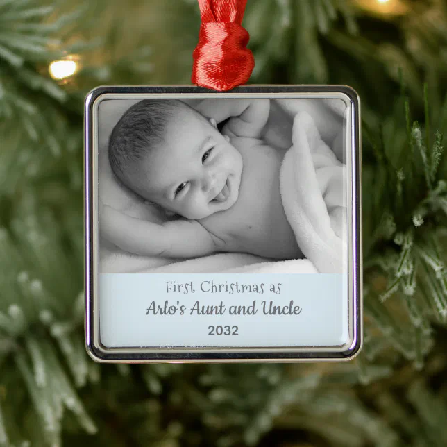 1st Christmas Aunt Uncle from Nephew Square Photo Metal Ornament | Zazzle
