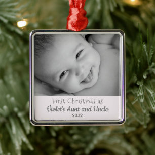 1st Christmas Aunt Uncle from Niece NameYear Photo Metal Ornament