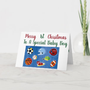 ***1st CHRISTMAS **BABY BOY*** WITH TOYS GALORE Holiday Card