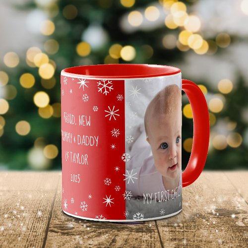 1st Christmas Baby Custom Photo New Mom Dad Red Mug