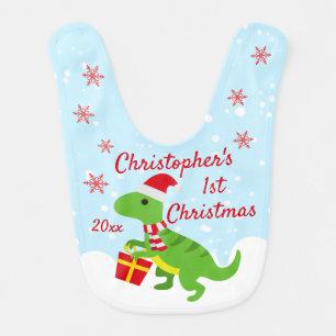 1st Christmas Baby Dinosaur T-Rex Baby Bib