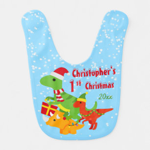 1st Christmas Baby Dinosaurs Baby Bib