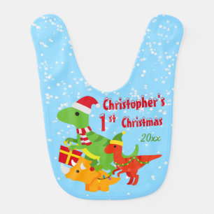1st Christmas Baby Dinosaurs Bib