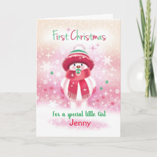 Cute heartfelt rabbit luxury personalised Baby's first 1st Christmas card