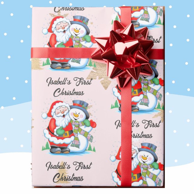 1st Christmas Baby Girl's Name Santa Claus Wrapping Paper (Creator Uploaded)
