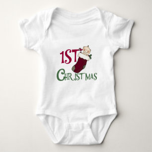 1st Christmas-Baby in Stocking Baby Bodysuit
