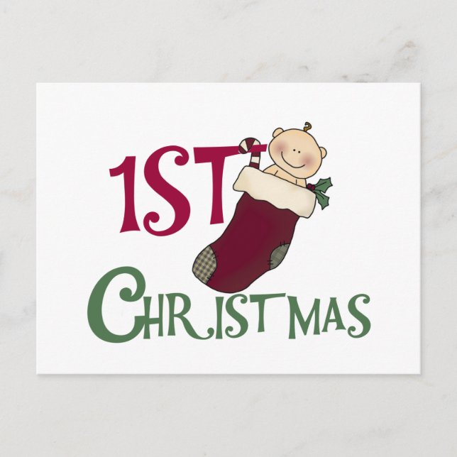 1st Christmas-Baby in Stocking Holiday Postcard (Front)