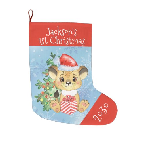 1st Christmas Baby Lion Personalized with Year Large Christmas Stocking