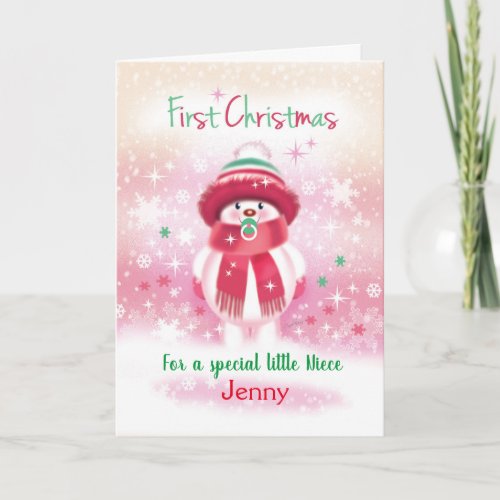 1st Christmas baby Niece Snow baby  Pacifier Holiday Card