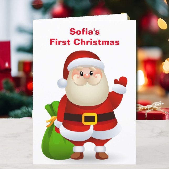 1st Christmas Baby's Personalize Name Santa Claus  Holiday Card (Creator Uploaded)