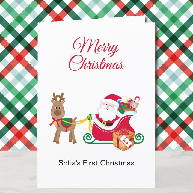1st Christmas Baby's Personalize Name Santa Claus Holiday Card (Creator Uploaded)