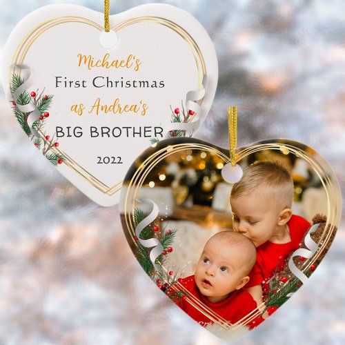 1st Christmas Big Brother Love Gold Frame Photo   Ceramic Ornament