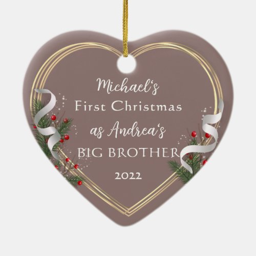 1st Christmas Big Brother Love Gold Frame Photo   Ceramic Ornament